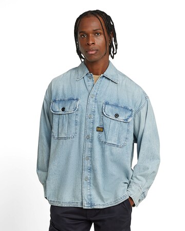 G-STAR Comfort Fit Hemd 'Pleated' in Blau: Vorderseite