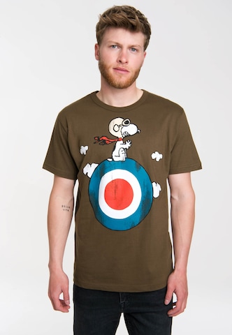 LOGOSHIRT T-Shirt 'Peanuts - Snoopy Pilot' in Grün: Vorderseite