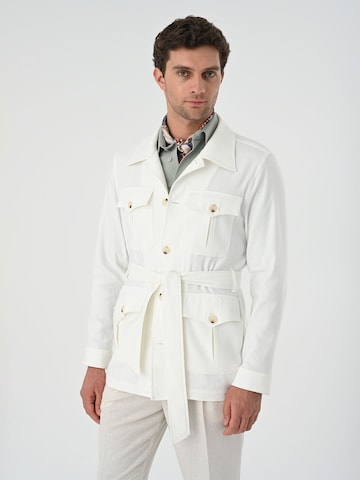 Antioch Between-Seasons Coat in Beige: front