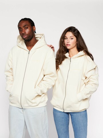 Multiply Apparel Zip-Up Hoodie in Beige: front