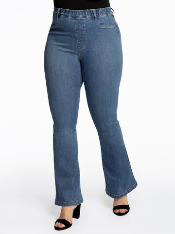 YOEK Flared Jeggings in Blue: front