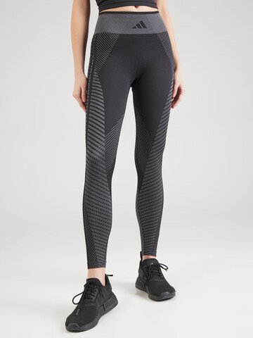 ADIDAS PERFORMANCE Skinny Workout Pants in Black: front